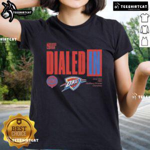 2025 Oklahoma City Thunder Northwest Division Champions ladies tee featuring team logo and vibrant design.
