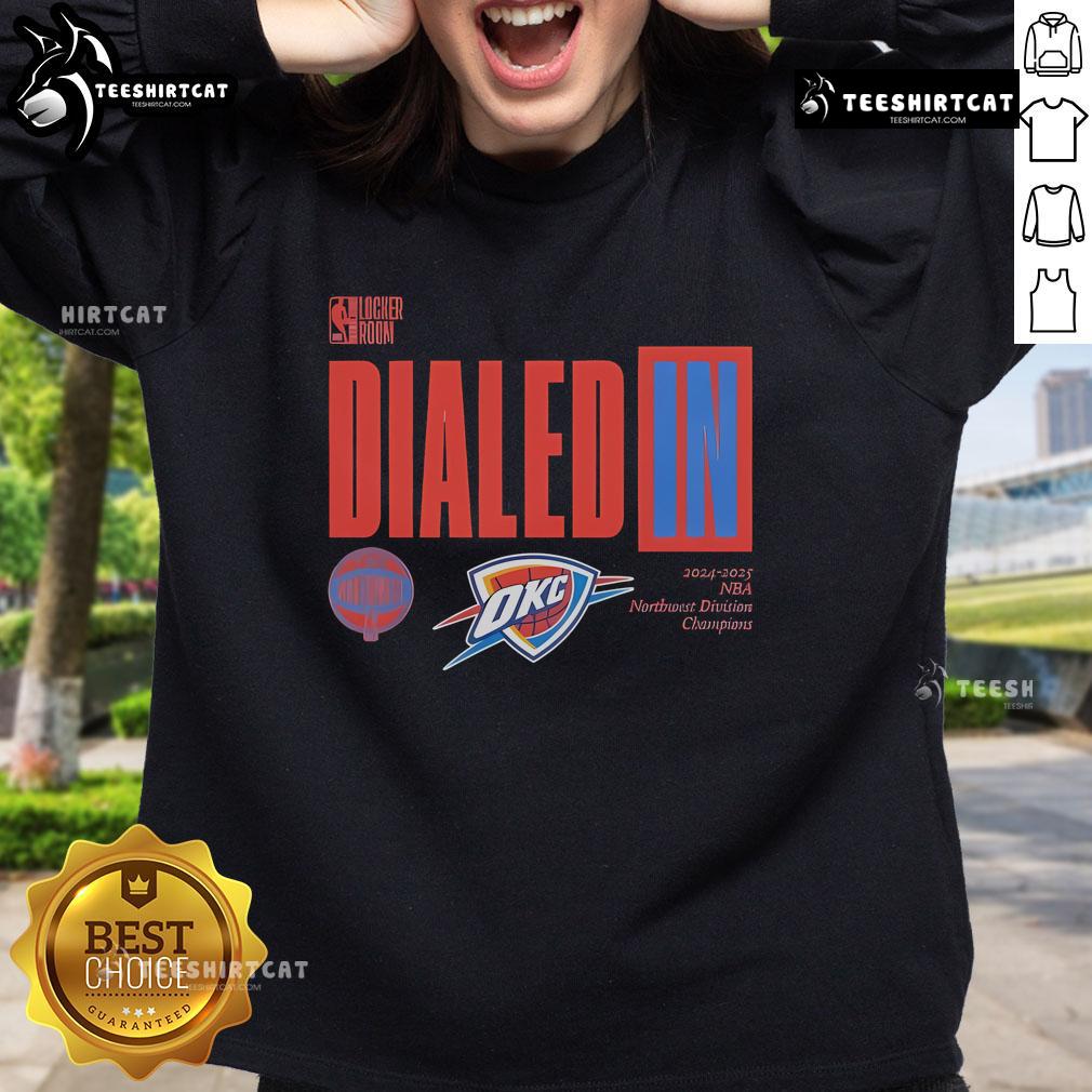 Alt Text: Oklahoma City Thunder 2025 Northwest Division Champions sweatshirt in stylish design, perfect for fans.