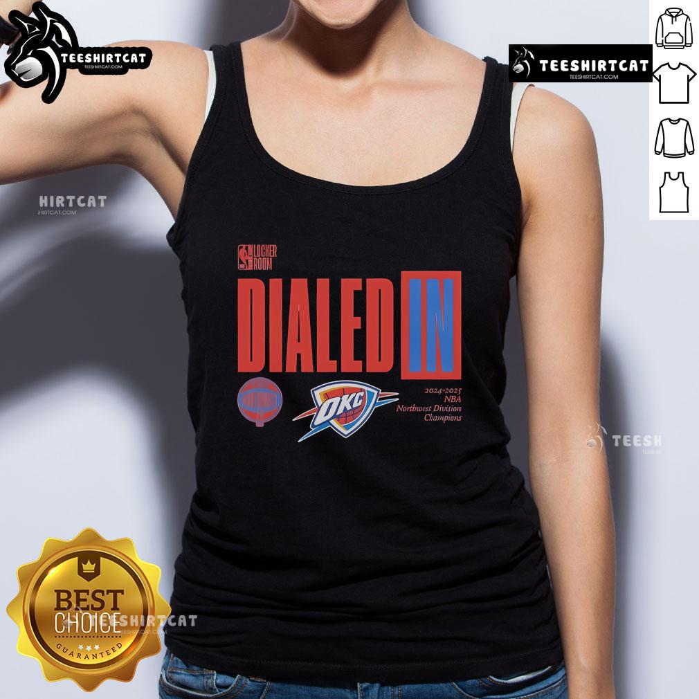 Alt Text: 2025 Northwest Division Champions tank top featuring Oklahoma City Thunder logo and vibrant design.