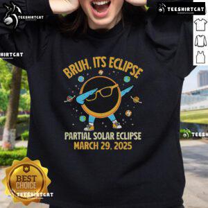 Nice Partial Solar Eclipse 2025 sweatshirt featuring a person dabbing under the eclipse, perfect for eclipse enthusiasts.