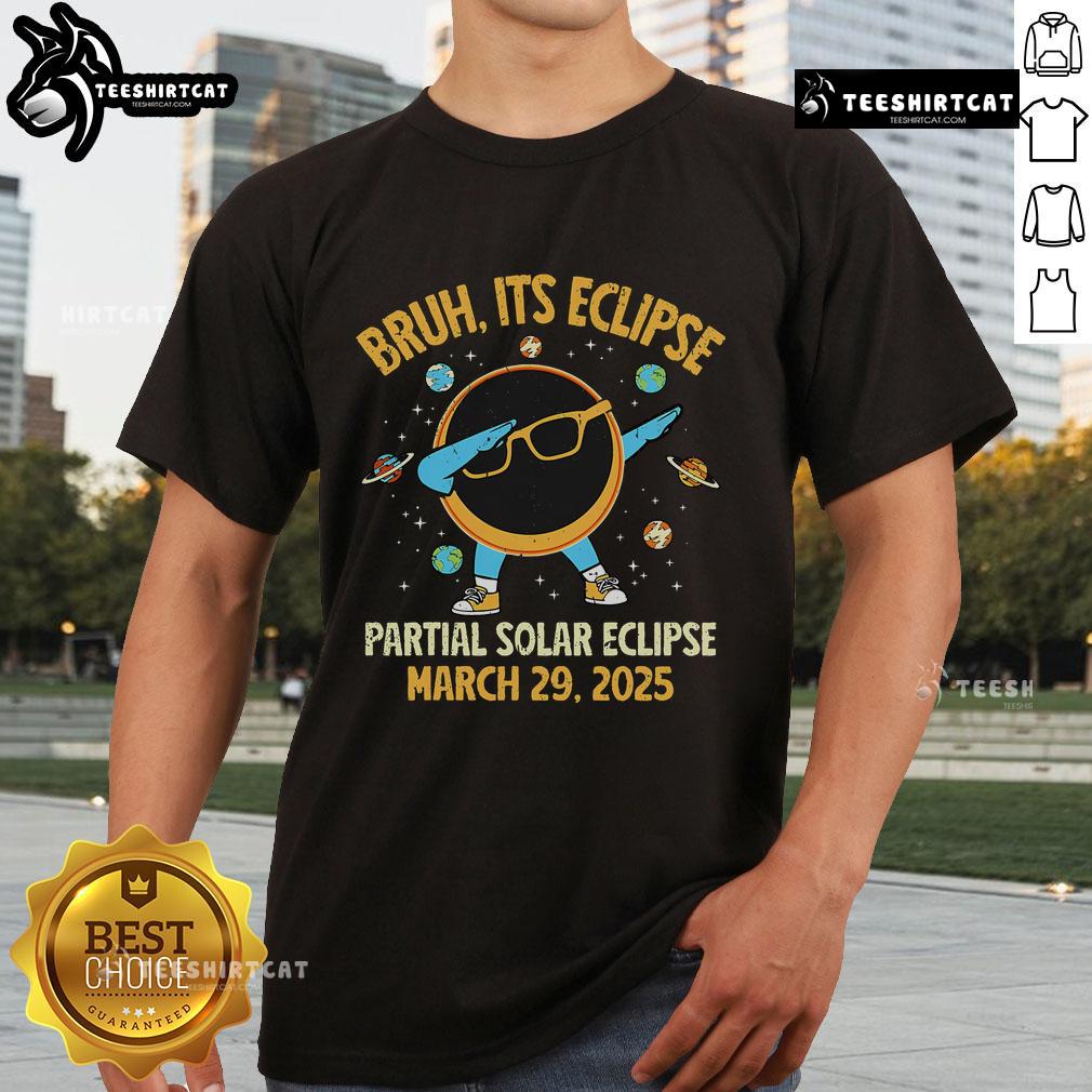 2025 partial solar eclipse t-shirt featuring a cool 'Bruh Dabbing' graphic, perfect for eclipse enthusiasts and collectors.