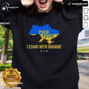 Nice Puck Futin I Stand With Ukraine Support Flag Sweatshirt showcasing a bold design promoting Ukraine solidarity.