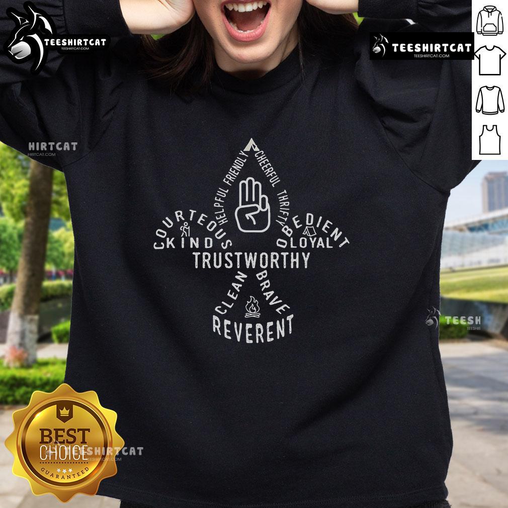 Nice Scouting Law Outdoor Sweatshirt in forest setting, perfect for camping and scouting adventures.