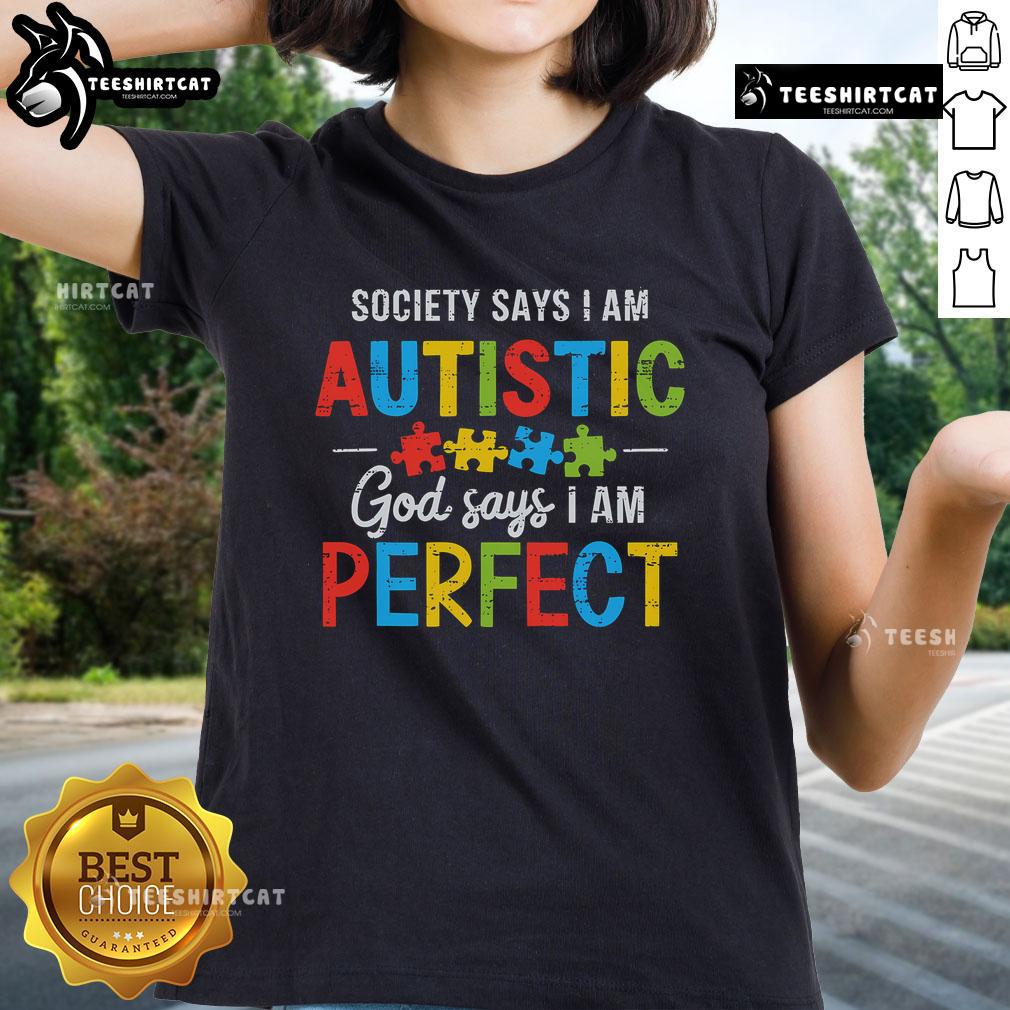 Autism Awareness Month Christian ladies tee featuring 'Nice Society Says I'm Autistic' design, promoting acceptance and understanding.