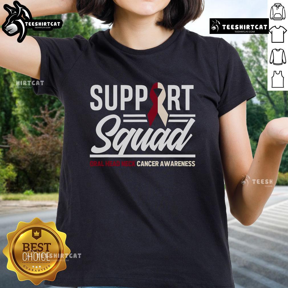 Nice Support Squad Throat Oral Head Neck Cancer Awareness Ladies Tee featuring a stylish design for cancer awareness.