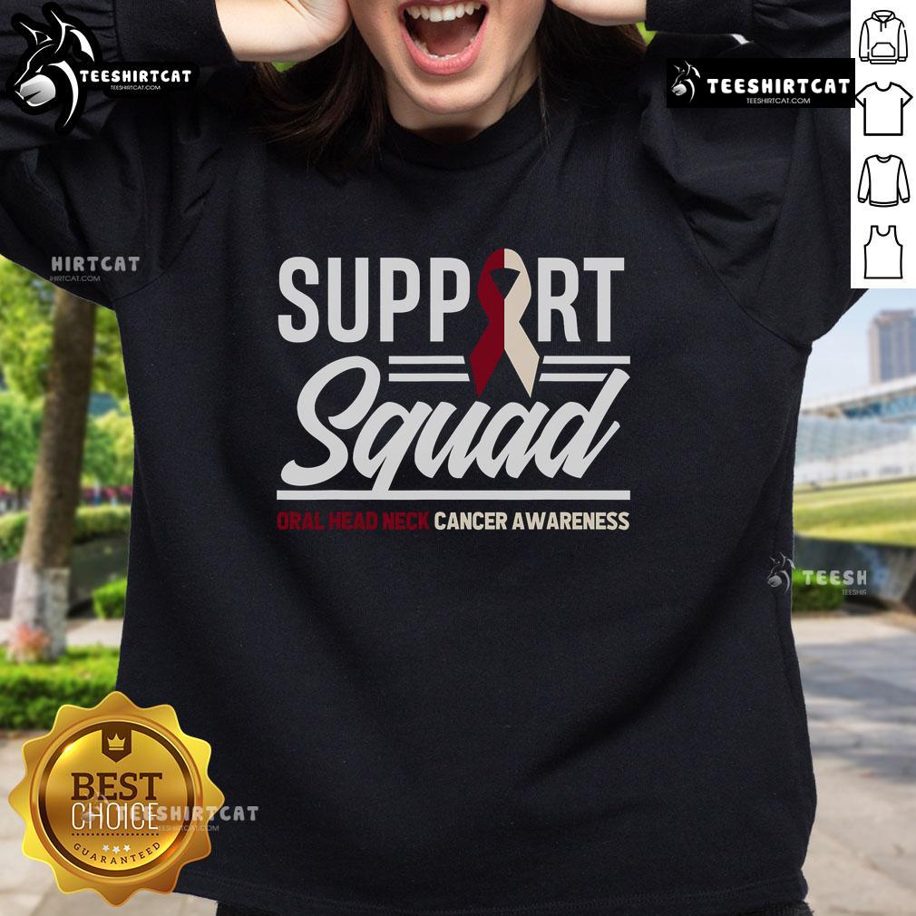 Nice Support Squad Throat Oral Head Neck Cancer Awareness Sweatshirt promoting awareness and support for cancer fighters.