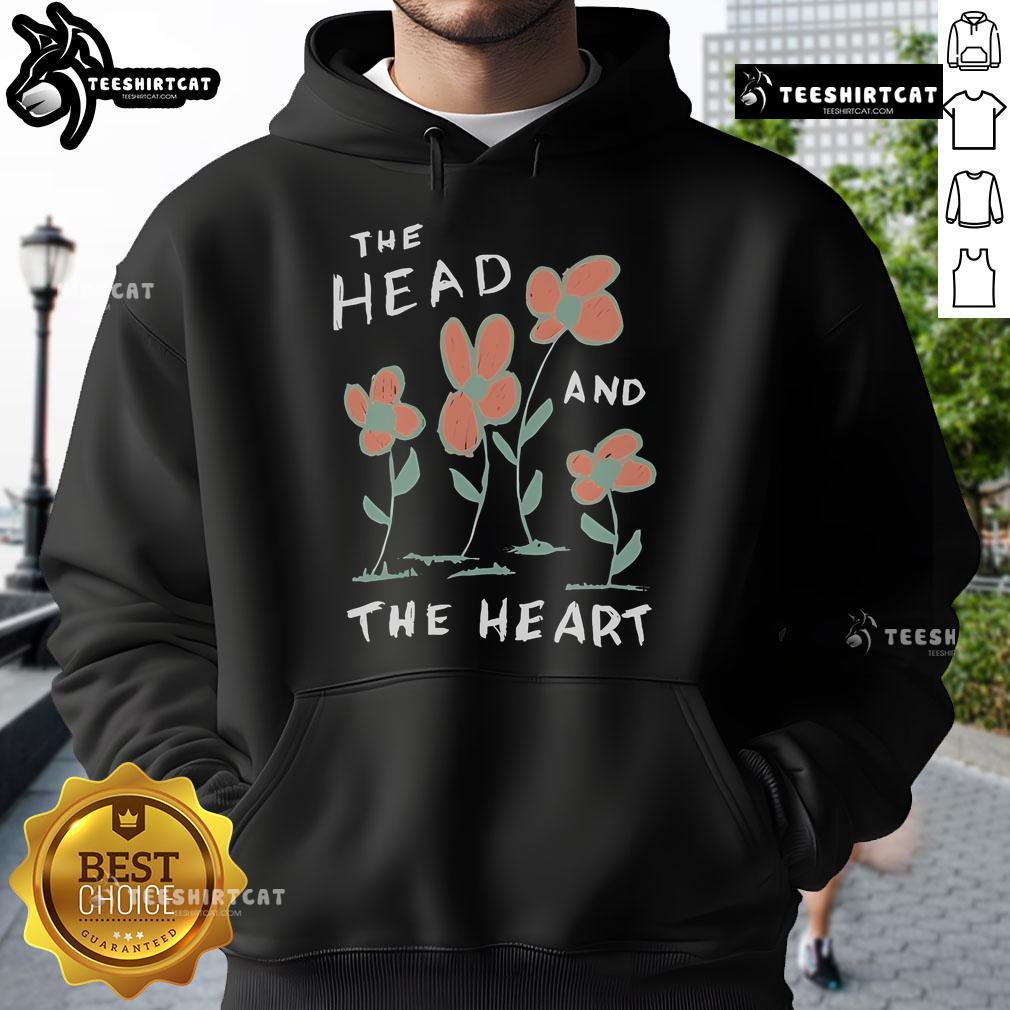 Nice The Head And The Heart flower hoodie displayed on a hanger, showcasing vibrant floral design and cozy fabric.