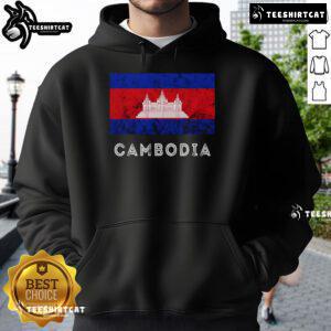 Alt Text: Official Cambodia Royal Palace hoodie featuring the Cambodian flag, perfect for celebrating Kampuchean roots.