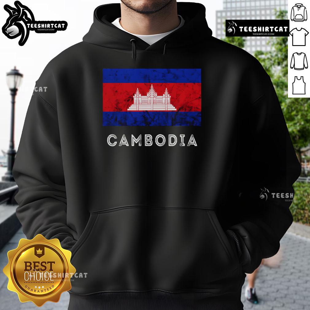 Alt Text: Official Cambodia Royal Palace hoodie featuring the Cambodian flag, perfect for celebrating Kampuchean roots.