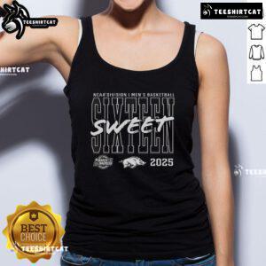 Official Arkansas Razorbacks 2025 NCAA Men's Basketball Tournament Sweet 16 tank top featuring vibrant team colors.