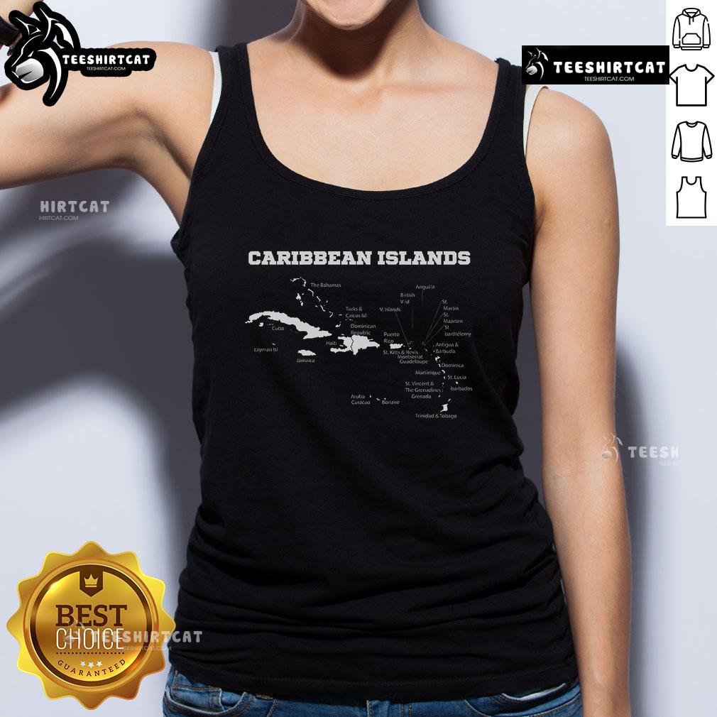 Official Caribbean Islands map featuring West Indies, ideal for Caribbean maps tank top design.