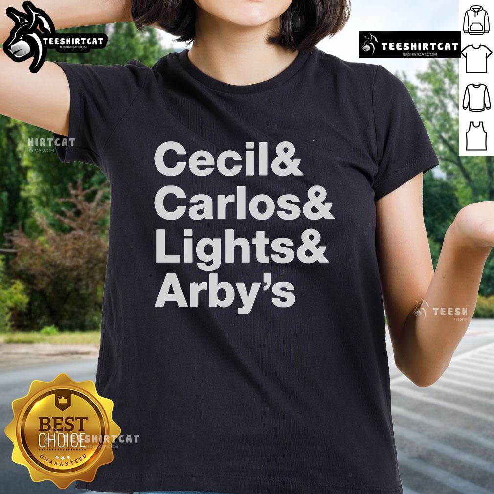 Official Cecil Carlos Lights Arby's Ladies Tee featuring a stylish design for casual wear and fan merchandise.