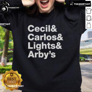 Official Cecil Carlos Lights Arby's sweatshirt featuring a vibrant design and cozy fit for fans of the brand.