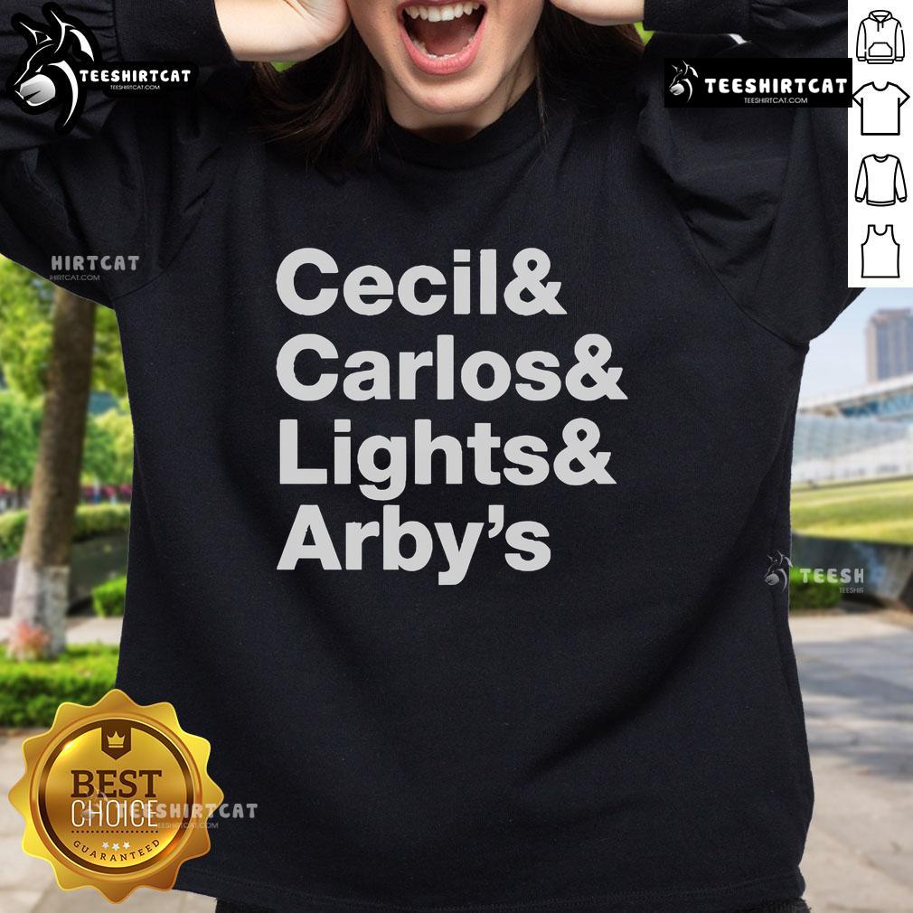 Official Cecil Carlos Lights Arby's sweatshirt featuring a vibrant design and cozy fit for fans of the brand.