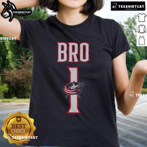 Official Columbus Blue Jackets Number 1 Bro Ladies Tee featuring team colors and logo, perfect for female fans.