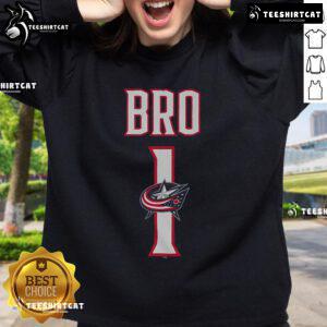 Official Columbus Blue Jackets Number 1 Bro Sweatshirt in navy blue, featuring team logo and bold graphics, perfect for fans.
