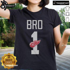 Official Detroit Red Wings Number 1 Bro Ladies Tee featuring vibrant team colors and stylish design for female fans.