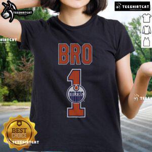 Official Edmonton Oilers Number 1 Bro Ladies Tee featuring team colors and logo, perfect for female hockey fans.