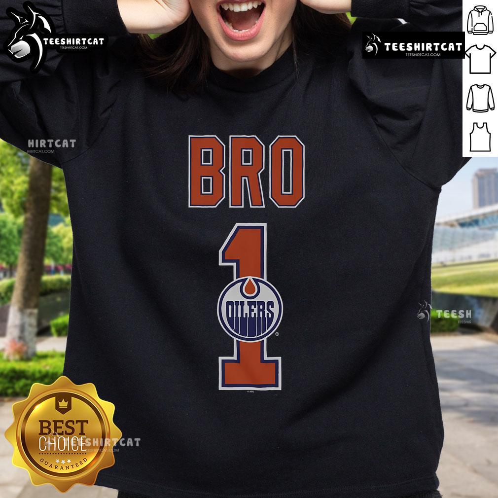 Official Edmonton Oilers Number 1 Bro Sweatshirt featuring team colors and logo, perfect for fans and game days.