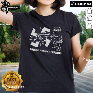 Official Freaks Against Fascists Anti-Colonial Anti-Imperialist Anti-Technology Ladies Tee in vibrant design.
