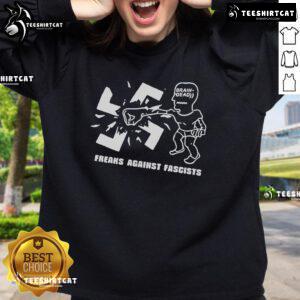 Official Freaks Against Fascists sweatshirt featuring anti-colonial, anti-imperialist, and anti-technology designs.