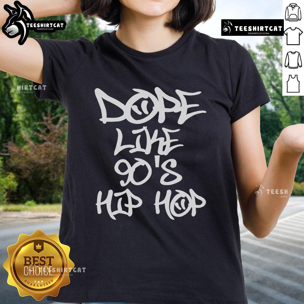 Official I Love 90s Hip Hop ladies tee featuring a vibrant retro design celebrating 90s hip hop culture and style.