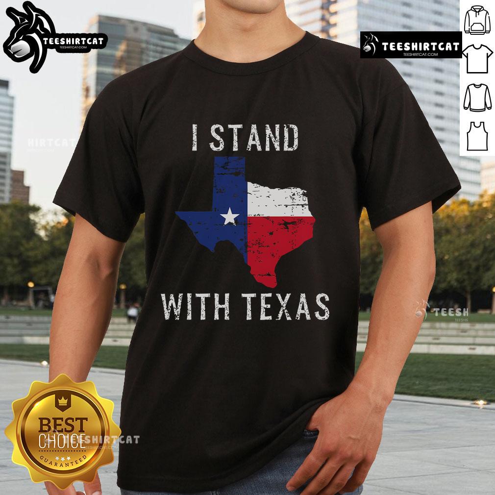 Official I Stand With Texas T-Shirt featuring bold Texas pride design in vibrant colors, perfect for supporters.