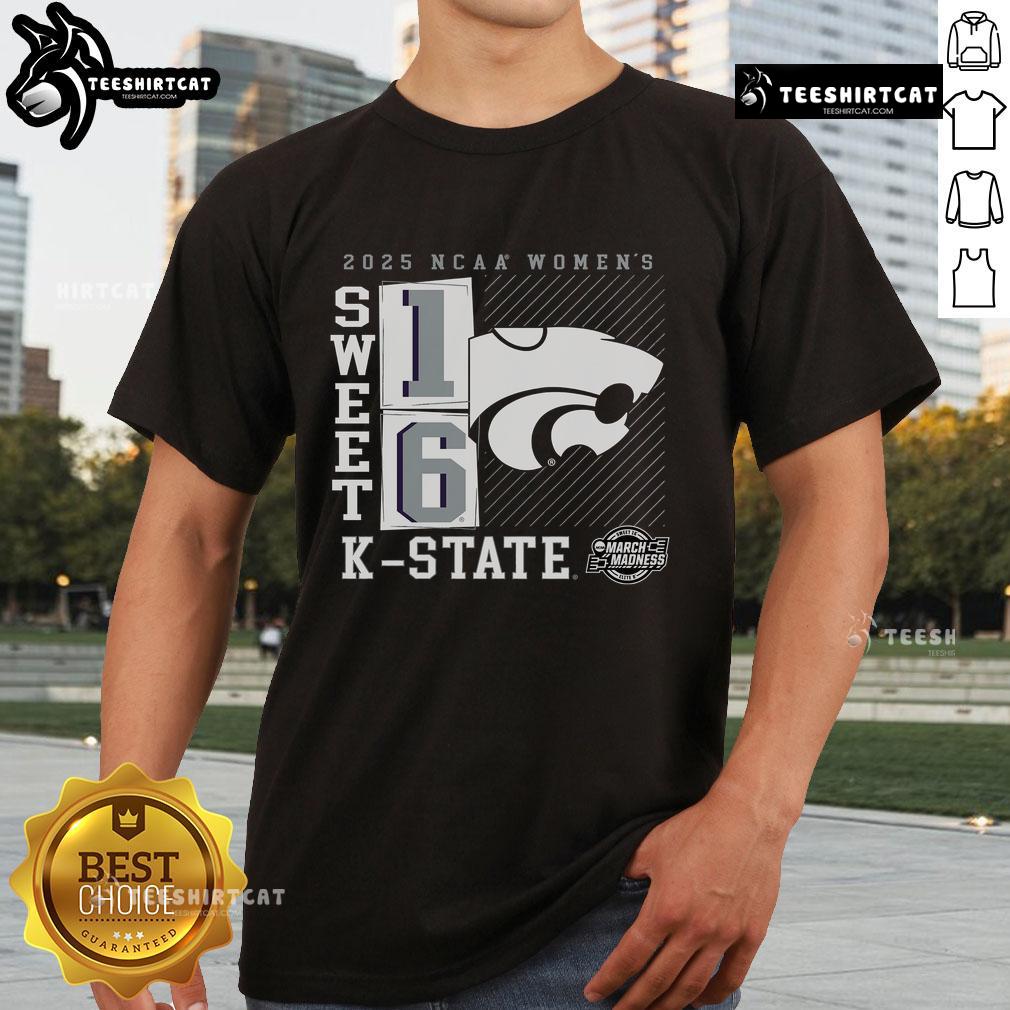 Official Kansas State Wildcats 2025 NCAA Women's Basketball Tournament Sweet 16 No Look Pass T-Shirt design.