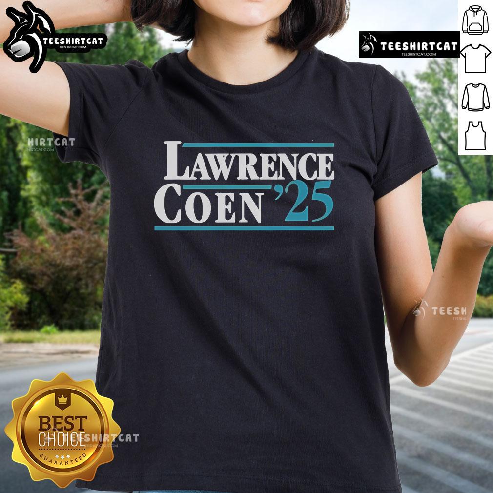 Official Lawrence Coen 25 Ladies Tee featuring stylish design and comfortable fit for women. Perfect for casual wear.