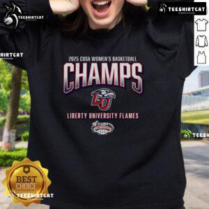 Official Liberty Flames 2025 C-USA Women's Basketball Conference Tournament Champions sweatshirt in vibrant team colors.