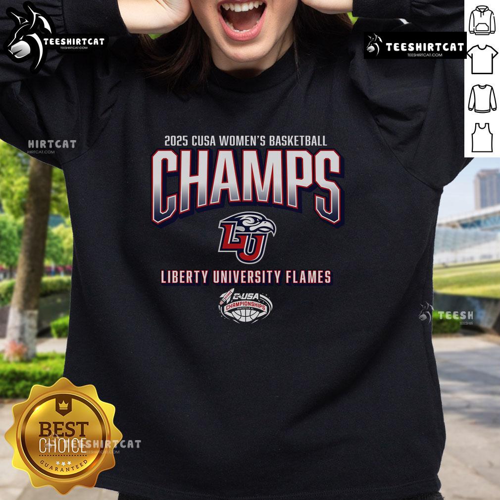 Official Liberty Flames 2025 C-USA Women's Basketball Conference Tournament Champions sweatshirt in vibrant team colors.