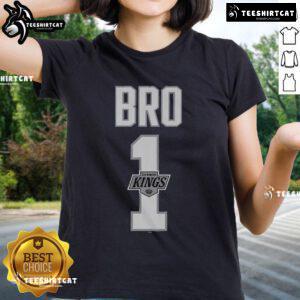 Alt Text: Official Los Angeles Kings Number 1 Bro Ladies Tee featuring team colors and logo, perfect for hockey fans.