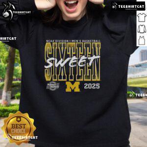 Official Michigan Wolverines 2025 NCAA Men's Basketball Tournament Sweet 16 sweatshirt in navy blue.