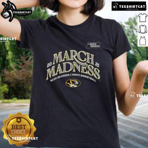 Official Missouri Men's Basketball 2025 March Madness Bound ladies tee featuring team logo and vibrant design.