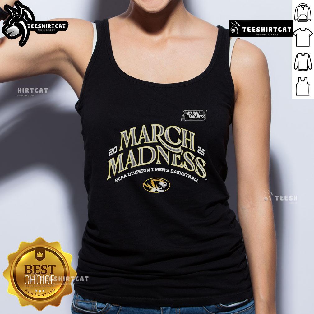 Official Missouri Men's Basketball 2025 March Madness Bound Tank Top featuring team colors and logo design.