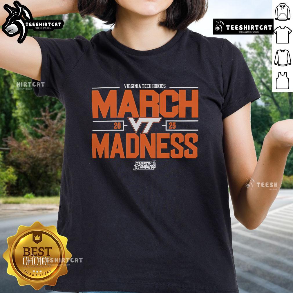 Alt Text: Official NCAA Men's Basketball 2025 Virginia Tech Hokies March Madness ladies' tee shirt in vibrant colors.