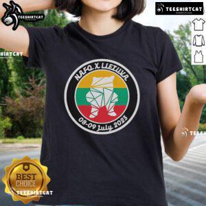 Alt Text: Official Nafo x Lletuva ladies tee from July 8-9, 2023 event, featuring a stylish design and vibrant colors.