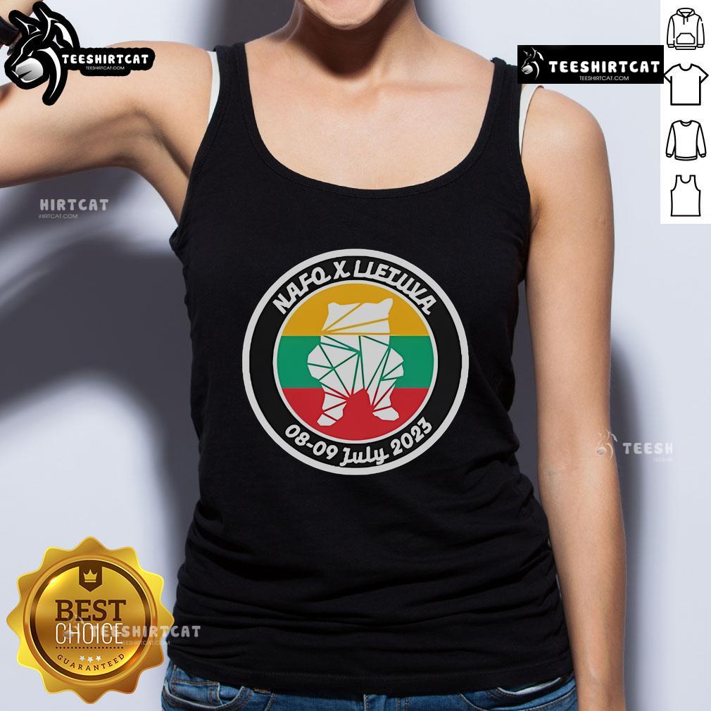 Official Nafo X Lletuva tank top design from July 2023 featuring vibrant colors and unique graphics.
