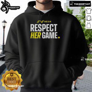 Alt Text: Official NESN Respect Her Game Hoodie in vibrant colors, promoting women's sports and empowerment.