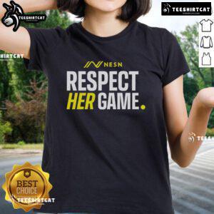 Official NESN Respect Her Game ladies tee featuring a stylish design, perfect for sports fans and advocates of women's empowerment.