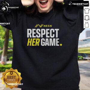 Alt Text: Official NESN Respect Her Game Sweatshirt in navy blue, promoting women's sports and empowerment.