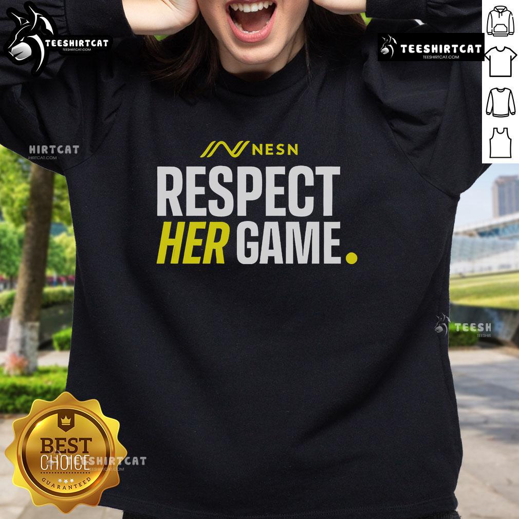 Alt Text: Official NESN Respect Her Game Sweatshirt in navy blue, promoting women's sports and empowerment.