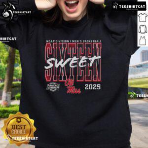 Alt Text: Official Ole Miss Rebels 2025 NCAA Men's Basketball Tournament March Madness Sweet 16 sweatshirt in navy blue.