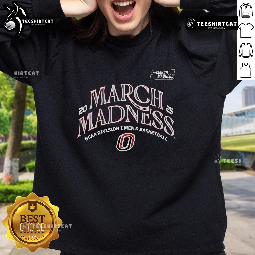 Alt Text: Official Omaha Men's Basketball 2025 March Madness Bound Sweatshirt in navy with team logo and bold lettering.