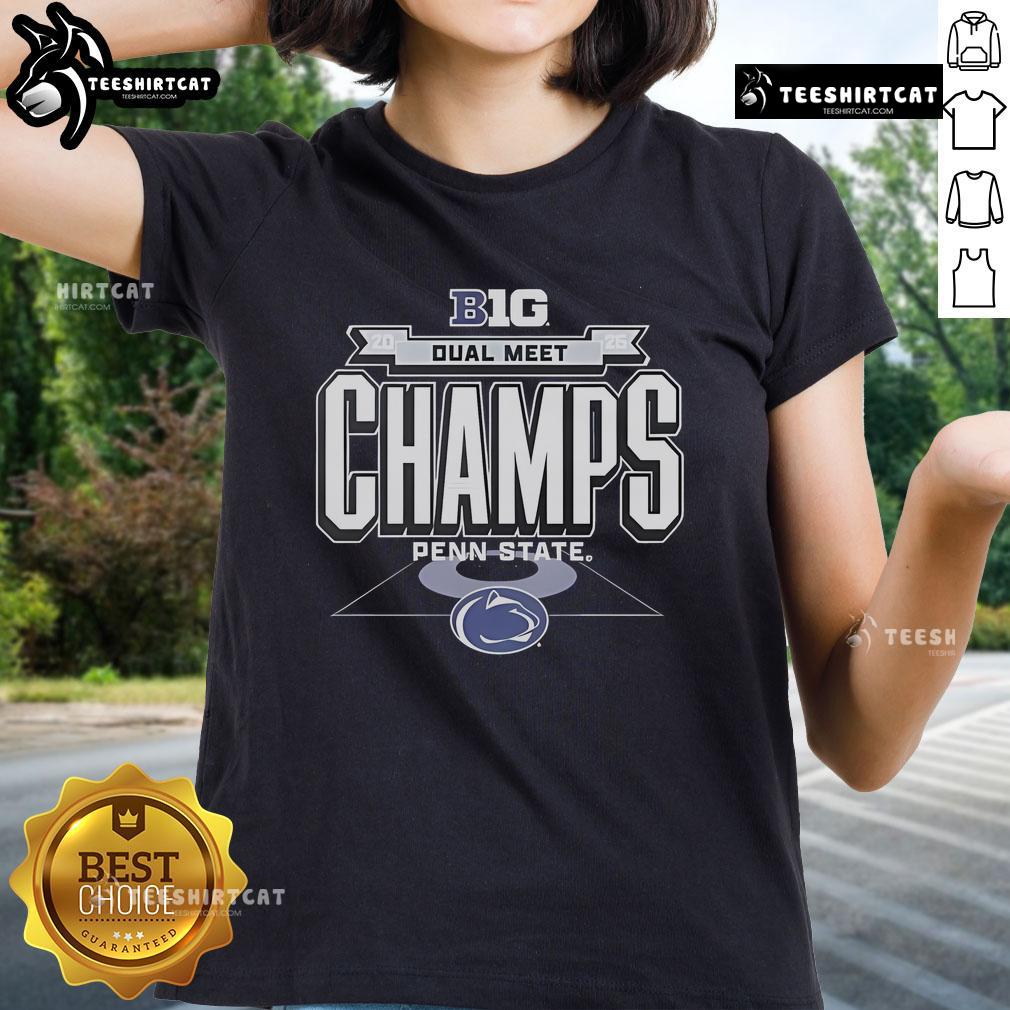 Official Penn State Nittany Lions 2025 Big Ten Wrestling Dual Meet Champions Ladies Tee showcasing team pride.