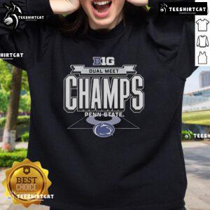 Official Penn State Nittany Lions 2025 Big Ten Wrestling Dual Meet Champions sweatshirt in navy blue, showcasing team pride.