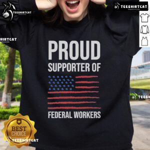 Alt Text: Official Proud Supporter of Federal Workers Sweatshirt in navy blue, featuring bold text and a comfortable fit.