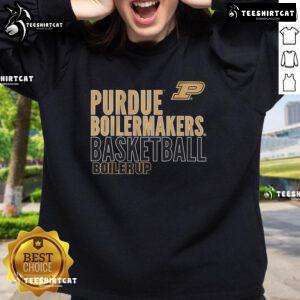 Official Purdue Boilermakers Basketball sweatshirt featuring 'Boiler Up' text logo in black and gold colors.