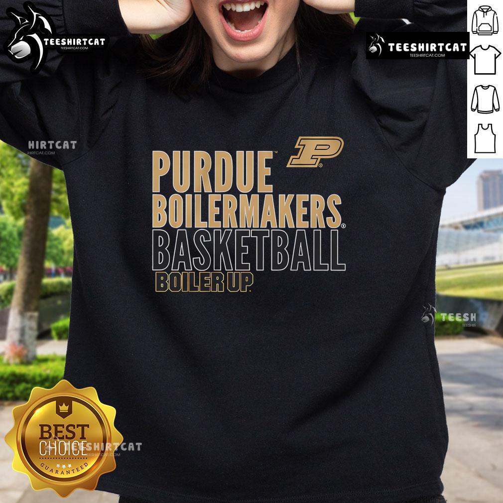 Official Purdue Boilermakers Basketball sweatshirt featuring 'Boiler Up' text logo in black and gold colors.