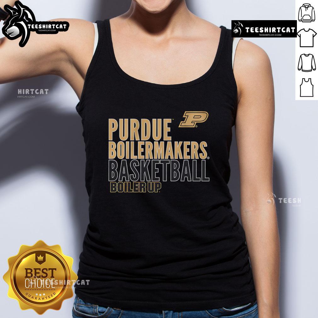 Alt Text: Official Purdue Boilermakers Basketball Boiler Up text logo tank top, perfect for fans and athletes.